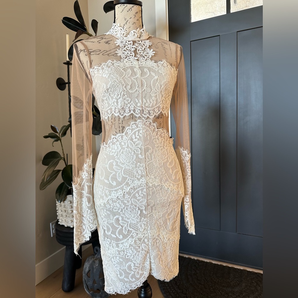 Lace Sheer White/Nude Dress